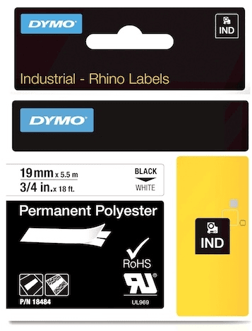 DYMO ŞERİT RHİNOPRO 19MM x 5.5MT BEYAZ/SİYAH 18484