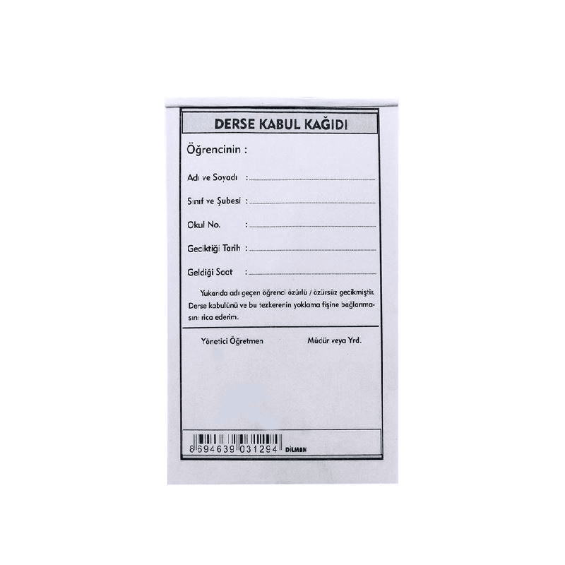 DİLMAN DERSE KABUL KAĞIDI 100'LÜ (Best)