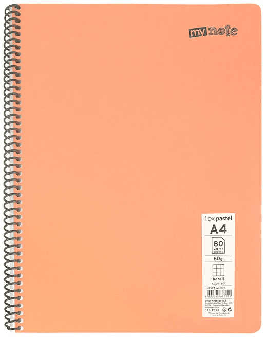 MYNOTE DEFTER FLEX PASTEL PP KAPAK SPİRALLİ A4 80 YP ÇİZGİLİ MFXPA-A480-Ç