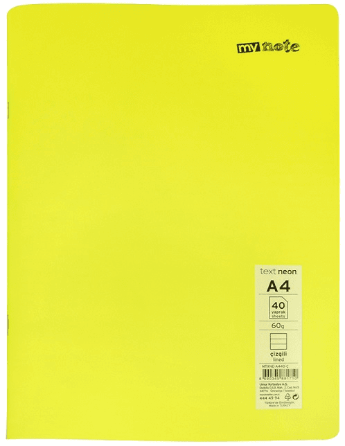 MYNOTE DEFTER TEXT NEO PP KAPAK DİKİŞLİ A4 80 YP ÇİZGİLİ MTXNE-A480-Ç