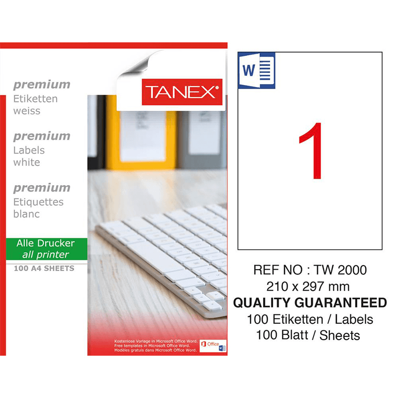 TANEX 210x297 A4 LASER ETİKET TW-2000 (Best)