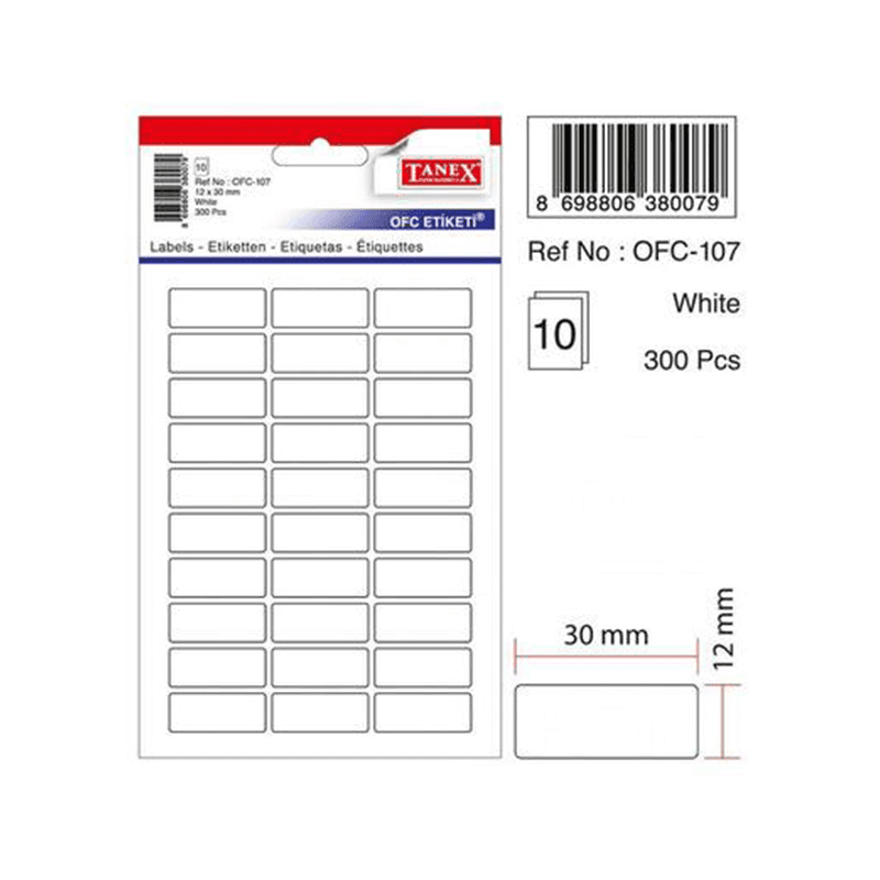 TANEX OFC-107 BEYAZ 12x30 mm OFİS ETİKETİ (Best)