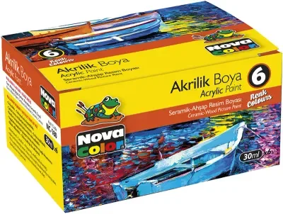 NOVA COLOR 6 RENK AKRİLİK BOYA ŞİŞE NC-180
