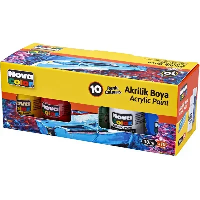 NOVA COLOR 10 RENK AKRİLİK BOYA ŞİŞE 30 ml NC-2002
