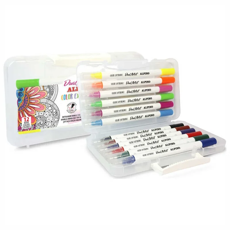 ALPINO AR-800186 ÇİFT YÖNLÜ FIRÇA UÇLU 12 RENK KEÇELİ KALEM