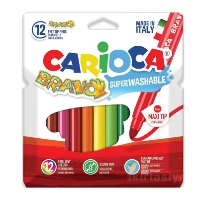 CARIOCA BRAVO 12 RENK SÜPER JUMBO YIKANABİLİR KEÇELİ KALEM 42755