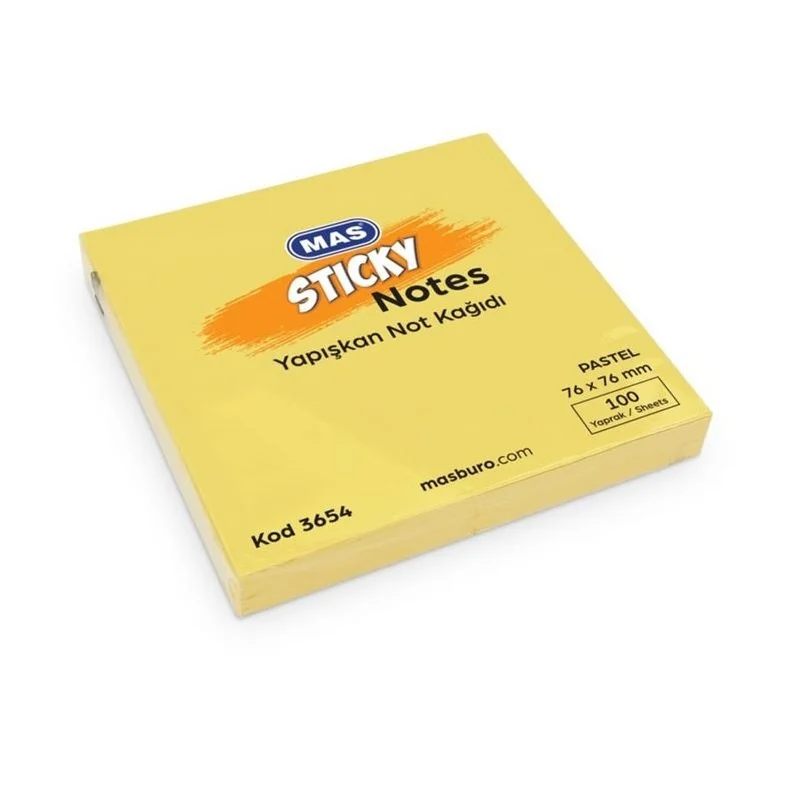 MAS 3654 POSTİT PASTEL SARI 76x76 100 YP YAPIŞKANLI NOT KAĞIDI (Best)
