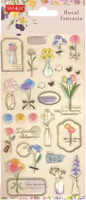 TANEX STICKER FLORAL FANTASİA-5  PUFFY 5 ADET TNX-5028