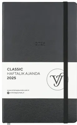VJ AJANDA 2025 HAFTALIK 13x21 CLASSIC SERT KAPAK IVORY 100 GR LASTİKLİ SİYAH 144 SF. 124-1409
