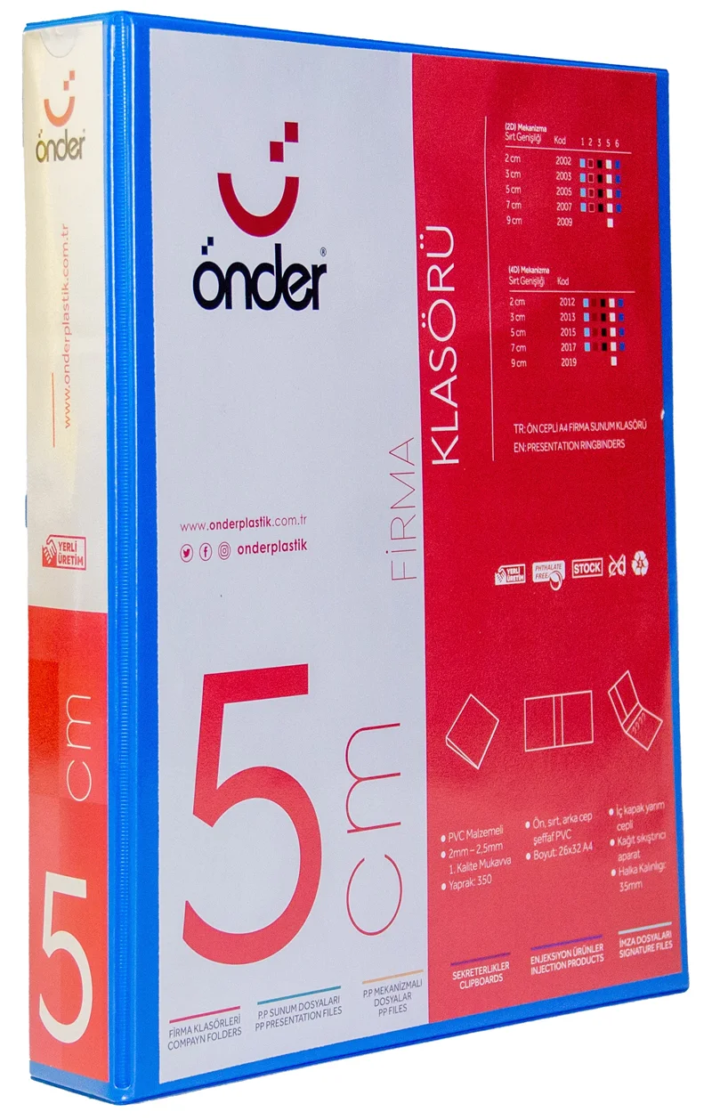 ÖNDER HALKALI DOSYA A4 4 HALKA 5 CM MAVİ 2015-1