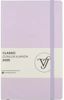 PASİF VJ AJANDA 2025 GÜNLÜK 13x21 CLASSIC SERT KAPAK IVORY 70 GR LASTİKLİ LİLA 384 SF. 124-1452
