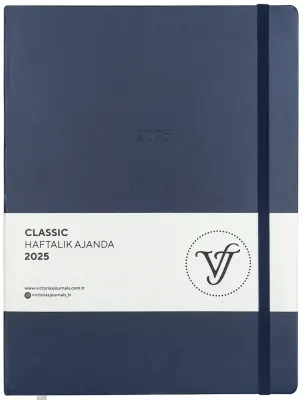 PASİF VJ AJANDA 2025 HAFTALIK 19x25 CLASSIC SERT KAPAK IVORY 100 GR LASTİKLİ LACİVERT 144 SF. 124-14