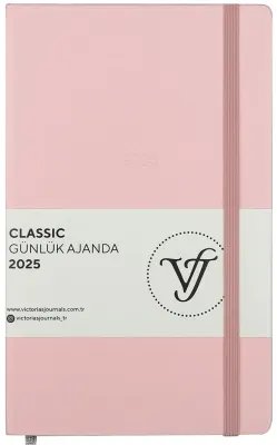 PASİF VJ AJANDA 2025 GÜNLÜK 13x21 CLASSIC SERT KAPAK IVORY 70 GR LASTİKLİ PEMBE 384 SF. 124-1453
