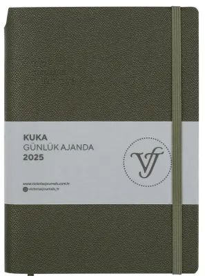 VJ AJANDA 2025 GÜNLÜK A5 KUKA IVORY 80 GR RENKLİ KENAR LASTİKLİ PETROL YEŞİLİ 416 SF. 124-1462