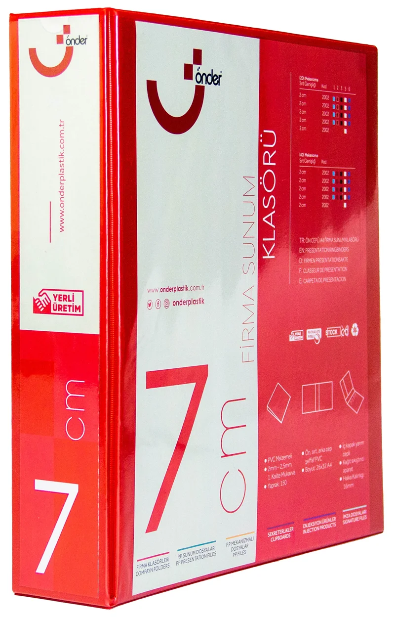 ÖNDER HALKALI DOSYA A4 2 HALKA 7 CM KIRMIZI 2007-2