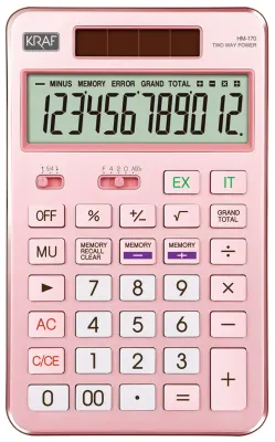 KRAF HESAP MAKİNESİ MASAÜSTÜ 12 HANE HM-170 PK PEMBE