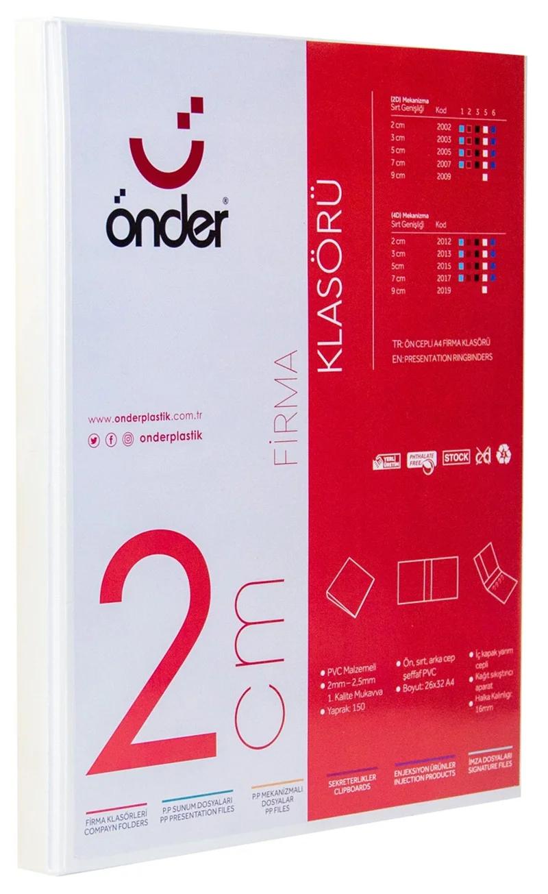 ÖNDER HALKALI DOSYA A4 2 HALKA 2 CM BEYAZ 2002-5