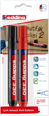 EDDING PERMANENT MARKÖR E-330 2 Lİ BLS. SİYAH &amp; KIRMIZI