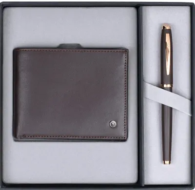 SCRIKSS HEDİYELİK SET DR 242 39 DOLMA KALEM + TÜKENMEZ KALEM ROSE GOLD + CÜZDAN COMFORT KAHVERENGİ