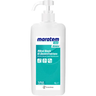 MARATEM MED M904 ALKOL BAZLI SIVI EL ANTİSEPTİĞİ 1L DİKDÖRTGEN ŞİŞE 7904151