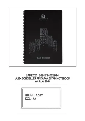 ALEX A4 60 YP SPR PP KAPAK SİYAH DEFTER ALX-1944