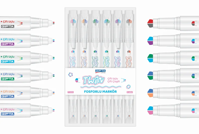 GIPTA TWIN MARKER ÜÇ BOYUTLU ÇİFT ÇİZGİ UÇ 6 RENK SET F153300