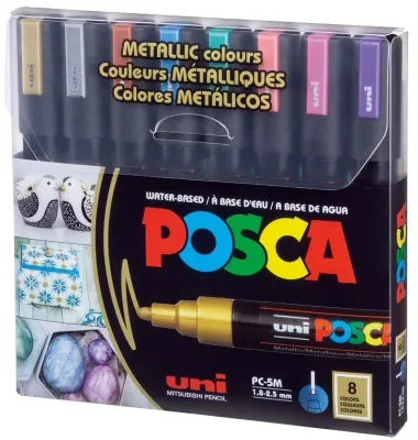 UNİ POSTER MARKÖRÜ POSCA SET PC-5M/8C MC 1.8-2.5 METALİK RENKLER 8 Lİ