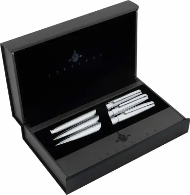 STEELPEN DOLMA KALEM+TÜKENMEZ KALEM SET CARENS SERİSİ PARLAK KROM 264