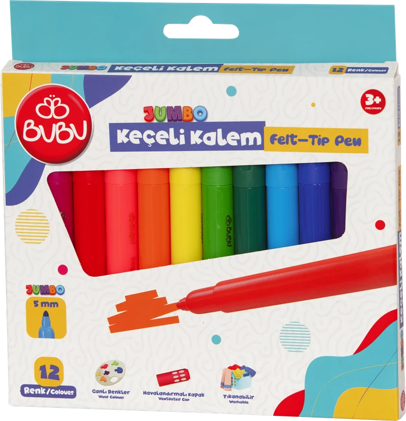 BU-BU KEÇELİ KALEM 12 RENK JUMBO KEC003