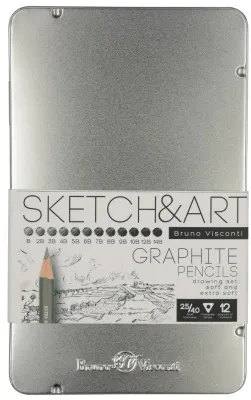 BRUNO VISCONTI KURŞUN KALEM DERECELİ KALEM SETİ SKETCH &amp; ART METAL KUTU 12 Lİ (B-14B) 21-0066