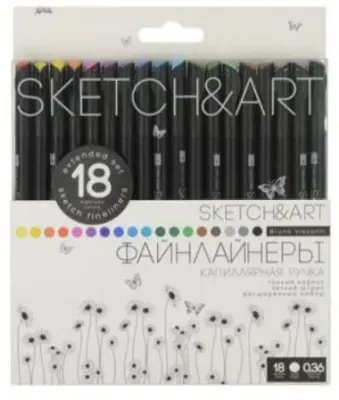 BRUNO VISCONTI SKETCH &amp; ART SİYAH SERİ 0.36 İNCE UÇ 18 RENK 36-0018