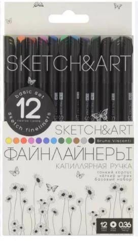 BRUNO VISCONTI SKETCH &amp; ART SİYAH SERİ 0.36 İNCE UÇ 12 RENK 36-0017