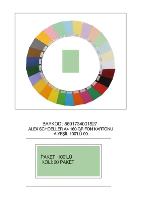 ALEX FON KARTONU 160GR A4 AÇIK YEŞİL 100 LÜ 09