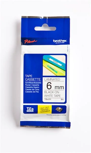 BROTHER PTOUCH ETİKET LAM. 6MM BEYAZ-SİYAH TZ211