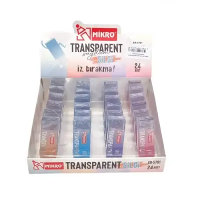 MİKRO ER-5701 TRANSPARENT SAYDAM SİLGİ 24 LÜ