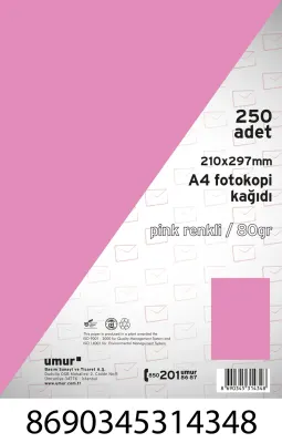 UMUR RENKLİ FOTOKOPİ KAĞIDI A4 80 GR 250 Lİ PINK (170) 30009256