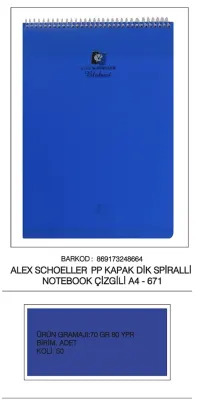 ALEX DEFTER A4 PP KAPAK SPİRALLİ 80 YP. ÇİZGİLİ ALX-671