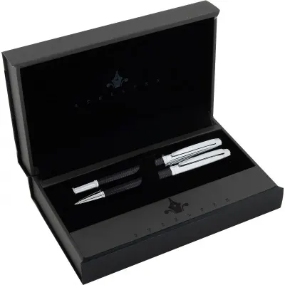 STEELPEN DOLMA KALEM+TÜKENMEZ KALEM SET WORLD SERİSİ KROM SİYAH 2710