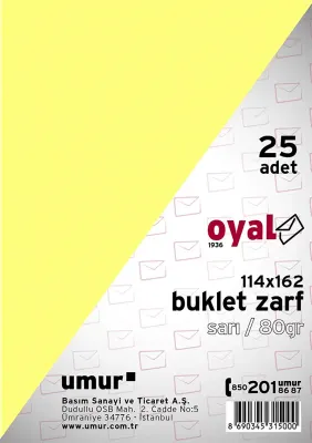 OYAL ZARF BUKLET 11.4x16.2 80 GR POŞETLİ SARI 25 Lİ 30015230