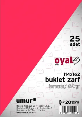 OYAL ZARF BUKLET 11.4x16.2 80 GR POŞETLİ KIRMIZI 25 Lİ 30015234
