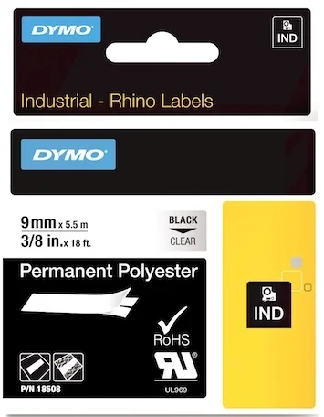 DYMO ŞERİT RHİNOPRO 9MM x 5.5MT ŞEFFAF/SİYAH 18508DMO