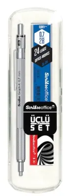 SCRIKSS OFFICE VERSATİL KALEM OKUL SETİ GRAPH-X 0.7 KURŞUNİ GRİ + SİLGİ + MİN BLS.