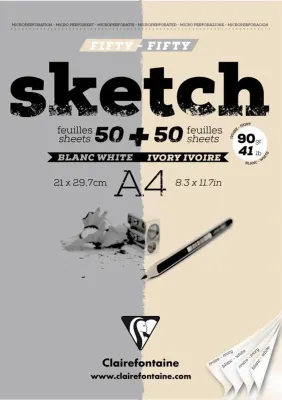 CLAIREFONTAINE ESKİZ BLOK ESQUISSE SKETCH BLANC &amp; IVORY A4 90 GR 100 YP EI96609