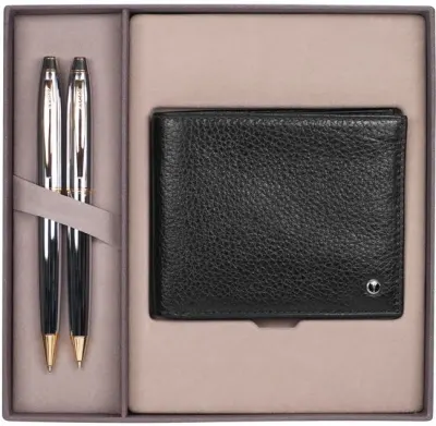 SCRIKSS HEDİYELİK SET DR 212 35 TÜKENMEZ KALEM + VERSATİL KALEM GOLD KROM + CÜZDAN COMFORT SİYAH
