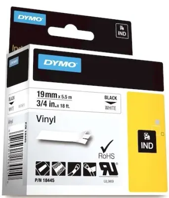 DYMO ŞERİT RHİNOPRO VİNİL 19MM x 5.5MT BEYAZ/SİYAH 18445
