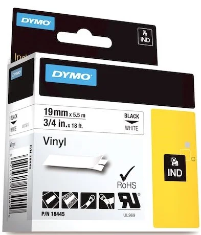 DYMO ŞERİT RHİNOPRO VİNİL 19MM x 5.5MT BEYAZ/SİYAH 18445
