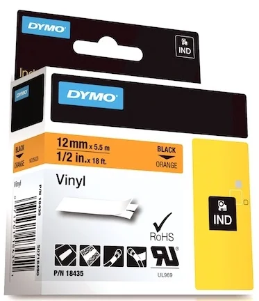DYMO ŞERİT RHİNOPRO VİNİL 12MM x 5.5MT TURUNCU/SİYAH 18435