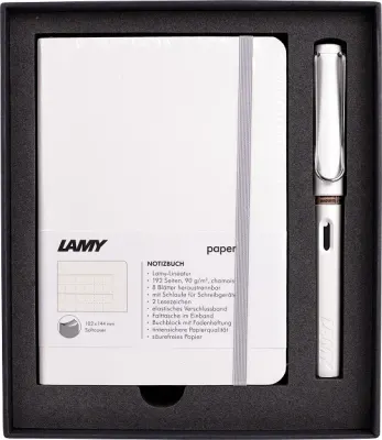 LAMY SET DOLMA KALEM SAFARI METAL KLİPS BEYAZ+DEFTER A6 YUMUŞAK KAPAK BEYAZ B4B-19B-M