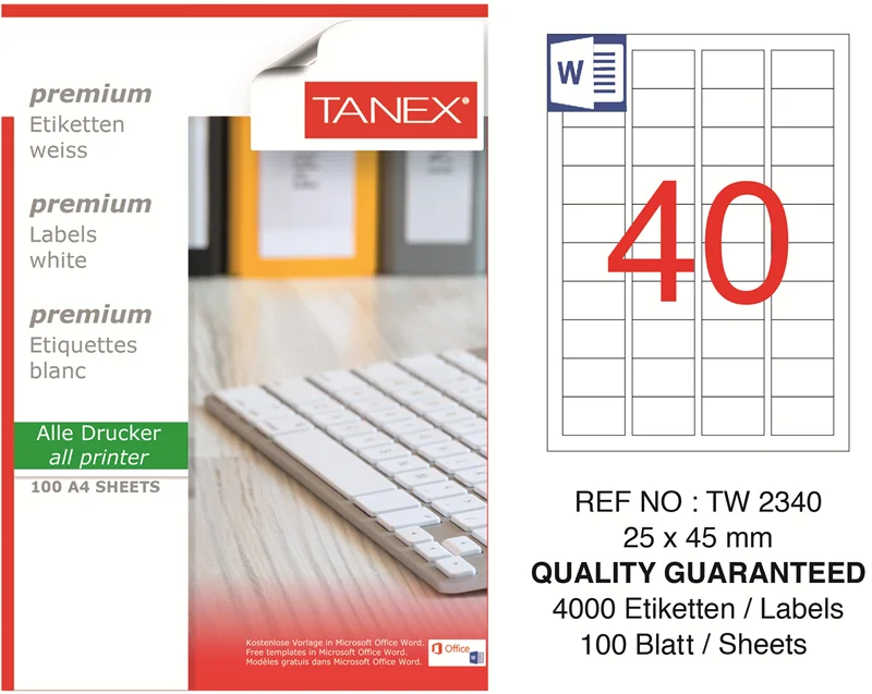 TANEX LASER ETİKET TW-2340 25 X 45 MM ( 40 ) 100 LÜ