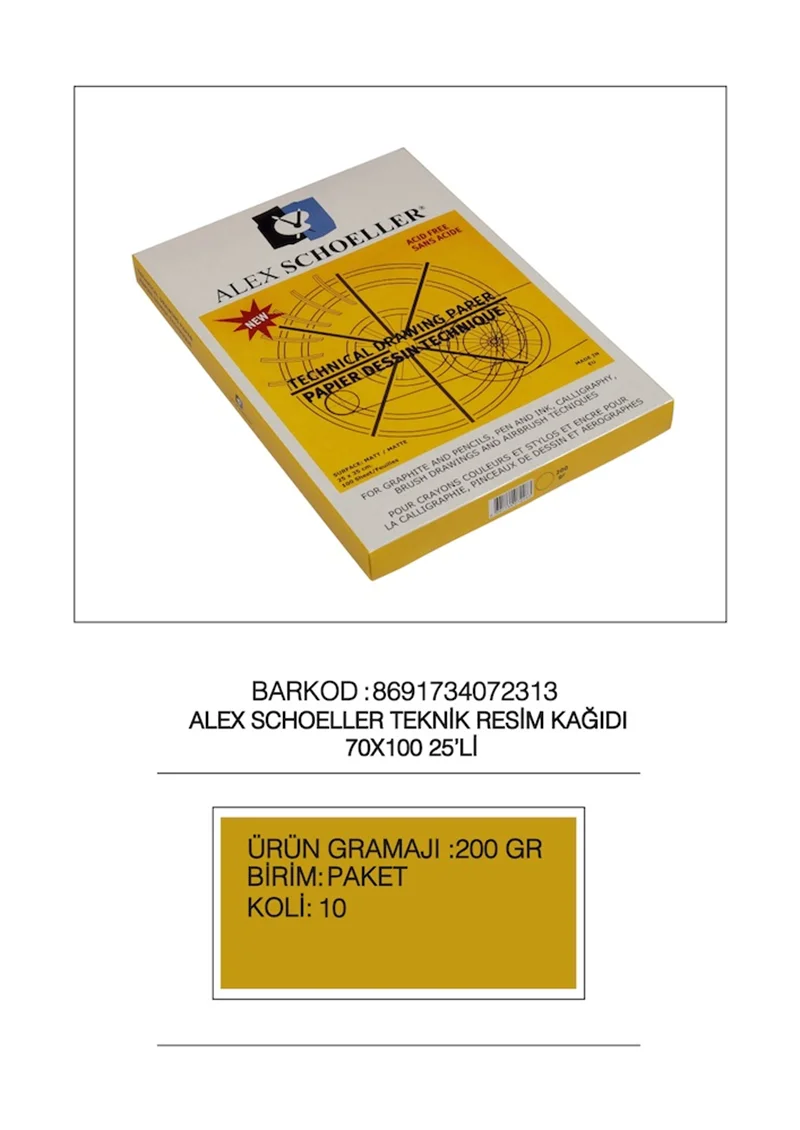 ALEX TEKNİK RESİM KAĞIDI 70x100 200 GR DAMGALI 25 Lİ 200.70
